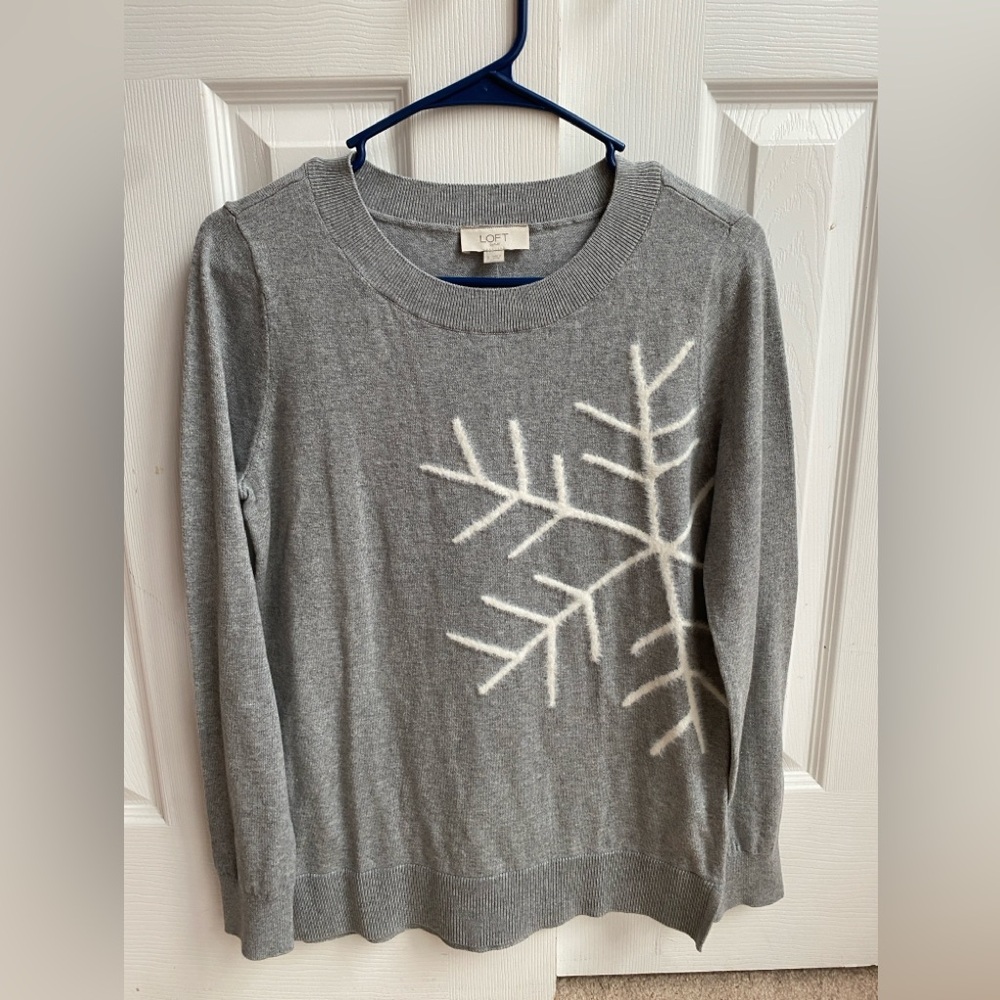 LOFT Gray Sweater with White Snowflake